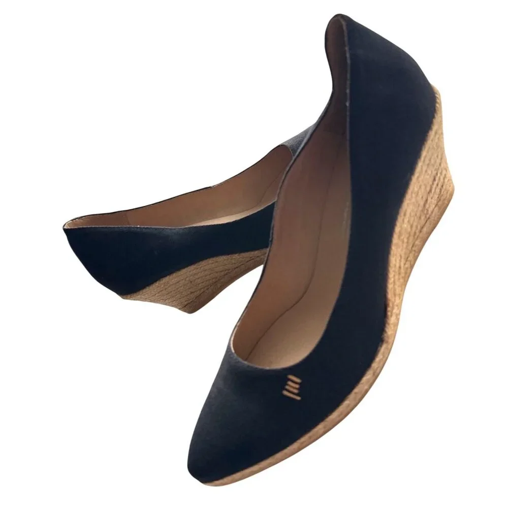 Viscata Black Espadrille Wedges Canvas Upper Pointed Toe Made In Spain Size 11.5